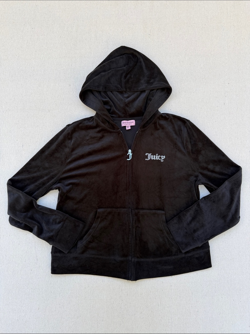 Juicy Couture Black Velour Zip-Up Hoodie with Juicy Script